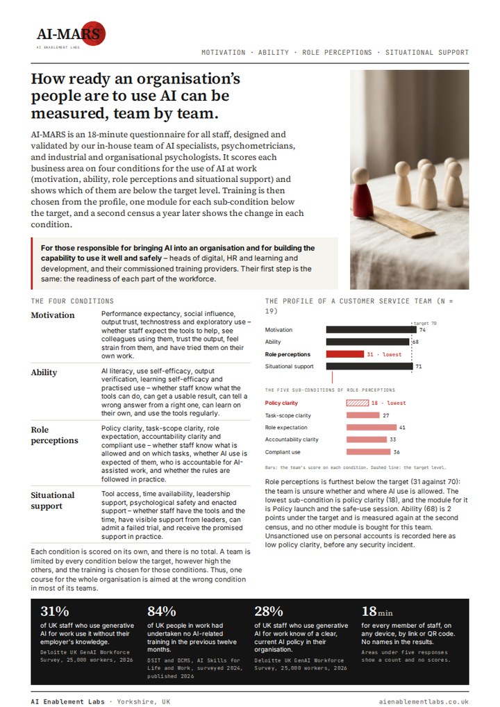 The front page of the AI-MARS leaflet.